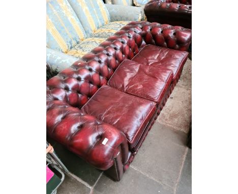 An oxblood red leather Chesterfield 3 seater sofa. 