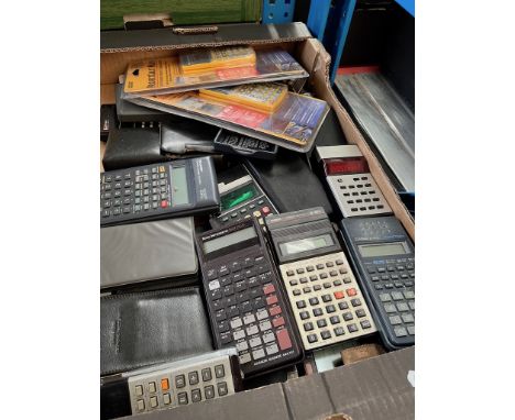 A box of vintage calculators. 