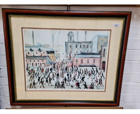 After L.S. Lowry, "Going to Work", limited edition colour print, 58cm x 43cm, no. 73/850, unsigned, glazed and framed 85cm x 