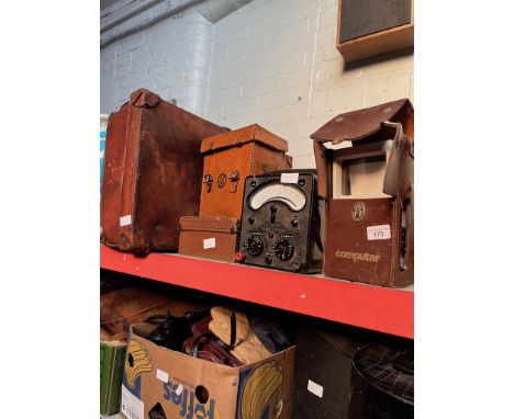 An Universal avometer with case, two vintage cases, etc. 
