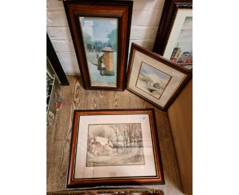 Two watercolours, one signed 'Ainsworth', the other  'Wakefield', together with a print. 