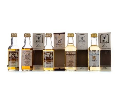 FIVE GORDON & MACPHAIL CONNOISSEURS CHOICE MINIATURESLot includes: Rosebank 1988, North Port 1970, Dallas Dhu 1970, Benromach