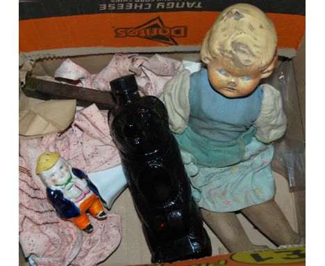 A vintage doll (def), ceramic pepper, glass jar modelled as a bear etc Condition Report: Available upon request