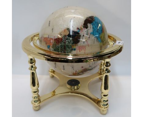 A small mother of pearl and hardstone globe of the world Condition Report: Available upon request