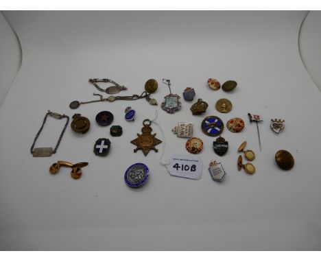 A lot comprising a 1914-15 star to 977 Pte, G Jeffrey, Lanark Yeo and some military buttons and enamel badges Condition Repor
