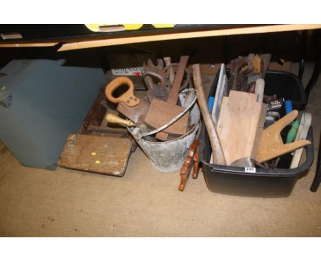 Small wood steps, tool chest and a quantity of wood working tools