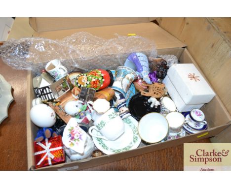 A box of miscellaneous small items of porcelain to include Spode, Coalport etc.