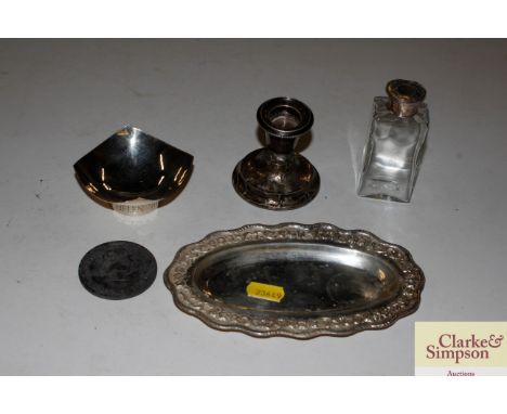 American silver condiment tray approx. 81gms; candlestick etc.
