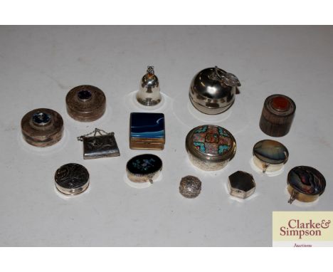 Various silver and white metal pill and patch boxes etc.