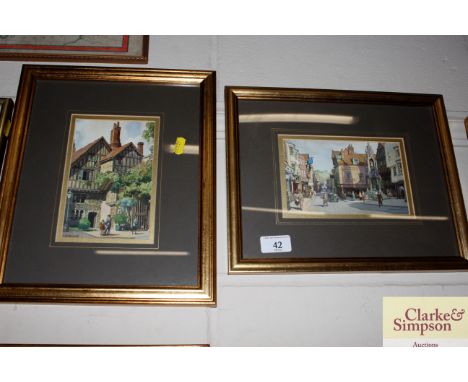 Leonard Russell Squirrell, coloured print of "The Cross, Winchester"; and another of a house