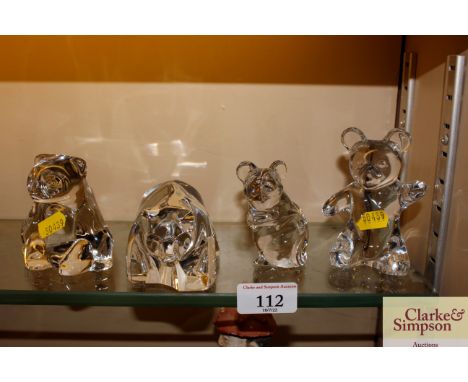 Four glass bear ornaments by Baccarat, Villeroy &amp; Boch and Daum