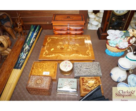 A Fortnum &amp; Mason box, and inlaid musical trinket box and various other trinket boxes etc.
