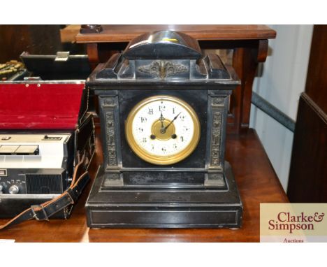 A Victorian marble cased mantel clock with electronic movement 
