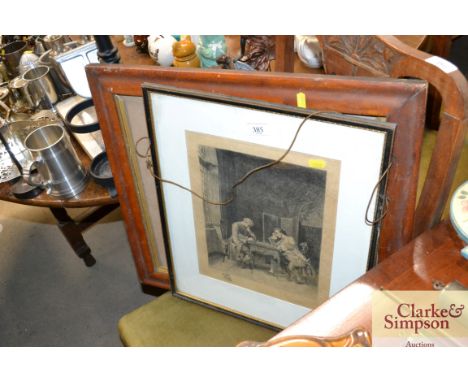 A maple framed vintage photograph; and a print of a chess game