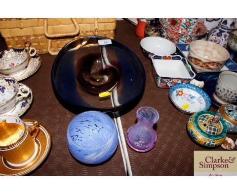 John Christie, Caithness Freestyle blue glass bowl, limited edition 161/ 250; and two other pieces of Art Glass ware