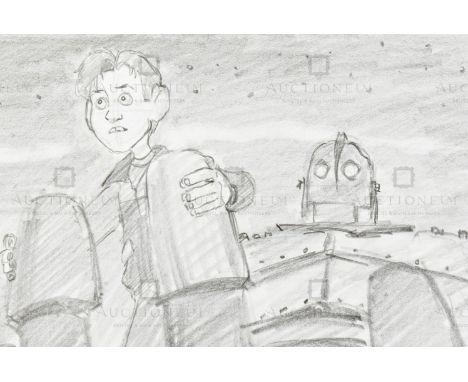 The Iron Giant (1999) - Richard Bazley (lead animator) - an original pencil on paper drawing portraying the characters Hogart