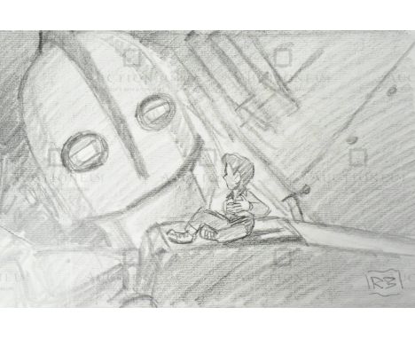 The Iron Giant (1999) - Richard Bazley (lead animator) - an original pencil on paper drawing portraying the characters Hogart