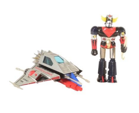 Popy / Popinica (Japan) - x2 vintage 1970s Japanese retro toys comprising UFO Robot Grendizer / Goldorak with saucer together