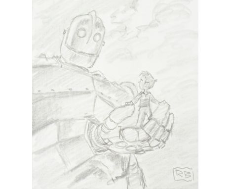 The Iron Giant (1999) - Richard Bazley (lead animator) - an original pencil on paper drawing portraying the characters Hogart