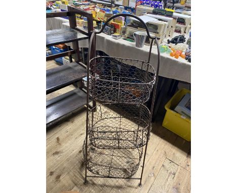 A vintage metal three tiered garden planter h106cm, shipping unavailable 