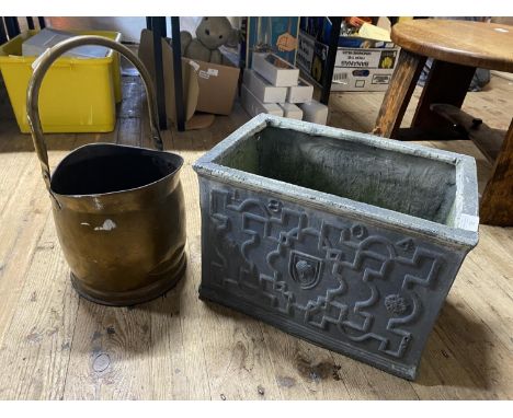 A vintage planter and a copper and brass coal bucket, shipping unavailable 