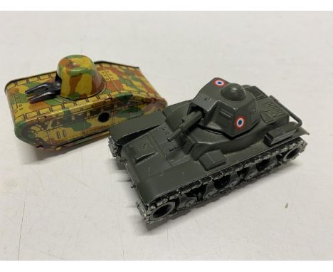 A German CKO Kellerman tinplate clockwork tank and a diecast Solido Renault 35 tank 