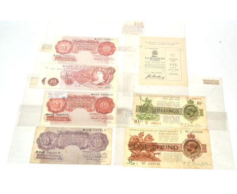 Bank of England, ten shillings (6), Peppiatt, mauve emergency WW2 issue, 1940, B95D; Beale, brown-violet, 1949-55, M63Z; O'Br