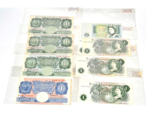 Bank of England, £1 (12), Peppiatt, blue and pink emergency WW2 issue, 1940 (2), E35E and A82D; Peppiatt, green, 1948-49, Y13