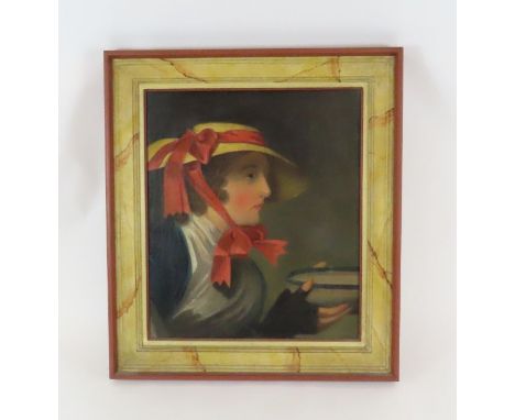 Circle of Thomas Barker, portrait of a female holding an alms bowl, oil on canvas, 44cm x 51cm 