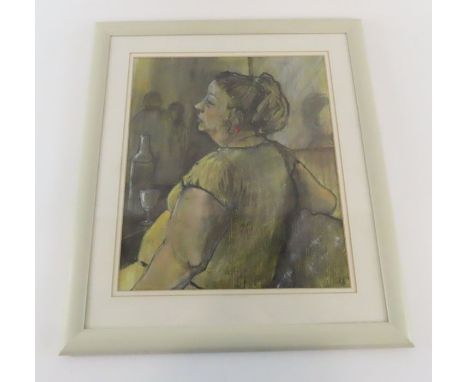 Portrait of a lady, “The Landlady”, pastel, by Anne Miller (20th century) signed with initials  labelled verso 39.5cm x 34cm 