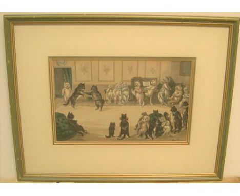 Louis Wain, old lithographic print, the casts chorus, mounted, framed and glazed20 x 31 cm 