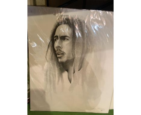 A BLACK AND WHITE SKETCH STYLE PICTURE OF BOB MARLEY 