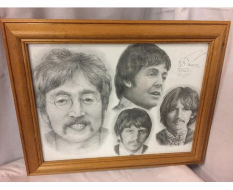 A FRAMED PRINT OF THE BEATLES 