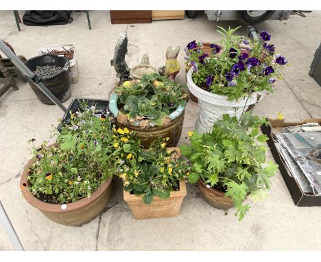 AN ASSORTMENT OF CERAMIC AND PLASTIC GARDEN PLANTERS 