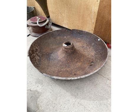 A VINTAGE CAST IRON MEXICAN HAT PIG FEEDER/GARDEN PLANTER 