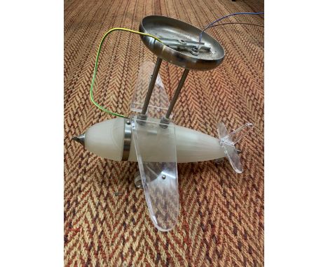 A VINTAGE OPAQUE GLASS DECO STYLE PLANE LIGHT (GLASS A/F) 