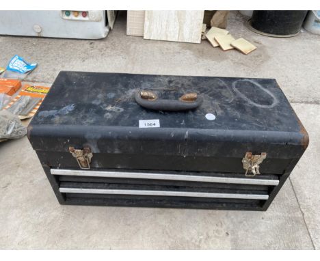 A MINITURE METAL TOOL CHEST TO INCLUDE SPANNERS AND SOCKET SET 