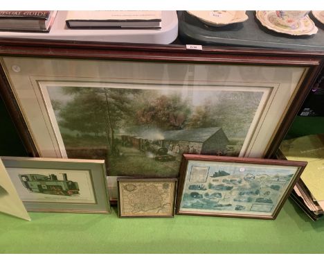 A FRAMED LIMITED EDITION PRINT OF THE TALYLYNN RAILWAY SIGNED BY THE ARTIST DON BRECKON PLUS THREE OTHER PICTIURES. 