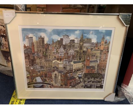 A FRAMED AND MOUNTED ARTISTIC PRINT OF  MANCHESTER 