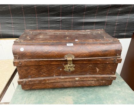 A VINTAGE TWIN HANDLED METAL STORAGE TRUNK 