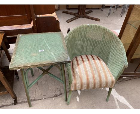 A LLOYD LOOM BEDROOM CHAIR AND SIMILAR TABLE 