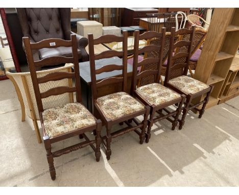 A SET OF FOUR MODERN LADDER BACK DINING CHAIRS 