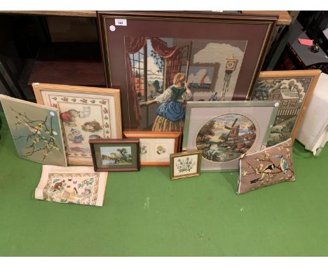 A COLLECTION OF FRAMED TAPESTRY PIECES AND A FURTHER UNFRAMED PIECE 