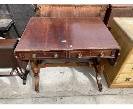 A 19TH CENTURY ROSEWOOD AND CROSSBANDED SOFA TABLE A/F 