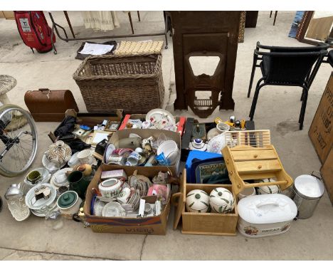 A LARGE ASSORTMENT OF ITEMS TO INCLUDE CERAMIC PLATES, VASES, BUTTER DISH AND PICTURE FRAMES ETC 