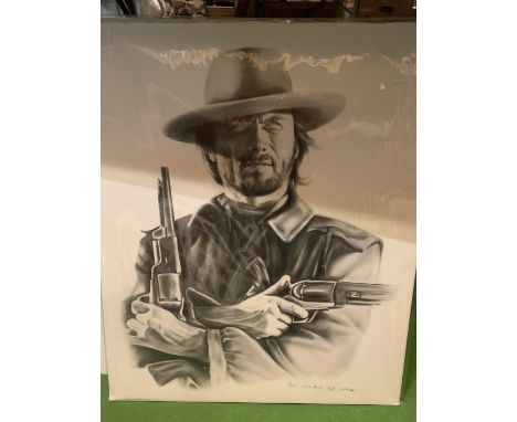 A BLACK AND WHITE SKETCH STYLE PICTURE OF CLINT EASTWOOD 