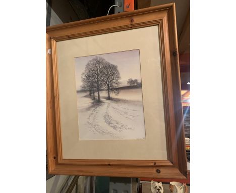 A PINE FRAMED SKETCH SIGNED BY KATHLEEN CADDICK 