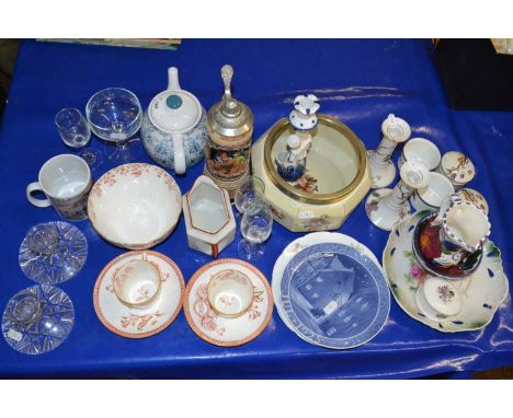 Mixed Lot: Assorted items to include German beer stein, dressing table candlesticks, salad bowl, Copenhagen plate etc