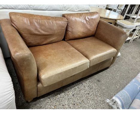 Brown leather two seater sofa