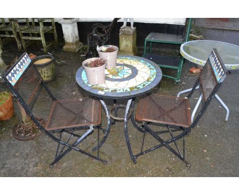 Mozaic topped garden table and two chairs